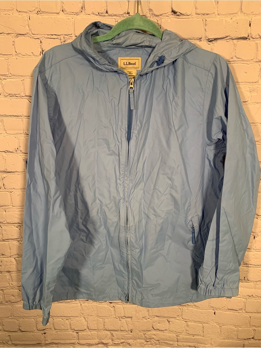 L.L.Bean Womens Hooded Nylon Windbreaker Blue L Layer Outdoor Casual Lighweight